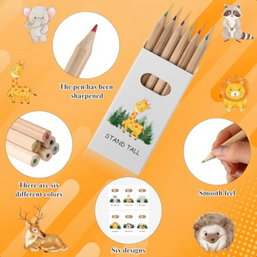 48packs 288pcs Bulk Mini Drawing Pencils Set 3.5 Inch Mini Colored Pencils Coloring Pencils in Kraft Boxes Inspirational Motiva