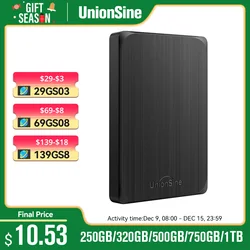 Внешний жесткий диск UnionSine, 2,5-дюймовый HDD, 320 ГБ/500 ГБ/1 ТБ, USB3.0, внешний жесткий диск, совместимый для настольного компьютера/ноутбука/MacBook