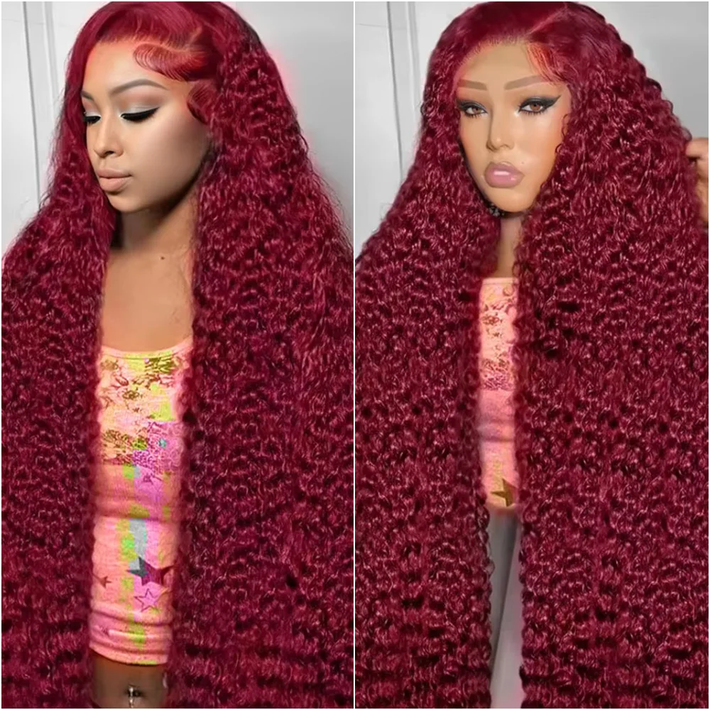 26 36 дюймов 99J Бордовый Глубокая волна 13x6 Парик из натуральных волос на кружеве 13x4 HD Парики из натуральных волос на кружеве Водные вьющиеся бразильские волосы Remy для женщин