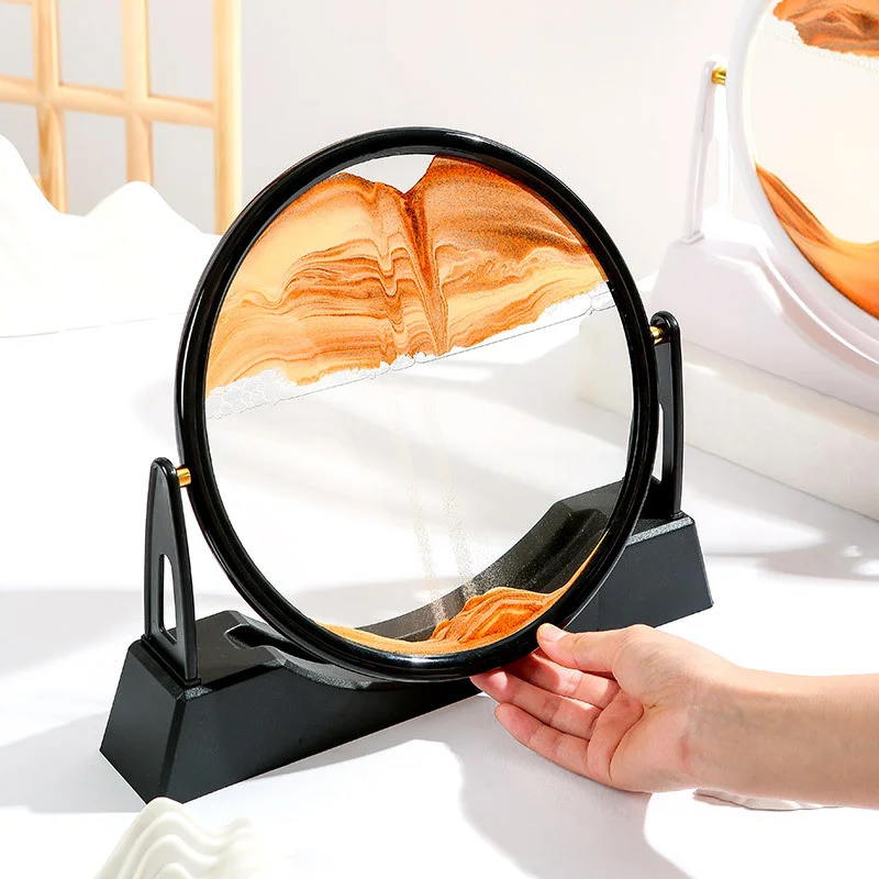 12inch 360° Rotatable Sandscape Moving Sand Art Round Moving Hourglass Sandscape In Motion Display Flowing Sand Frame Home Decor