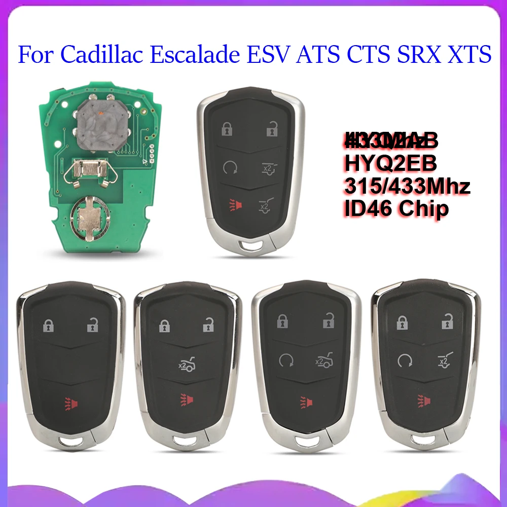 Jingyuqin New HYQ2AB HYQ2EB Remote Smart Key For Cadillac Escalade ESV ATS CTS SRX XTS 315/433MHZ ID46 PCF7937E 3/4/5/6 Buttons