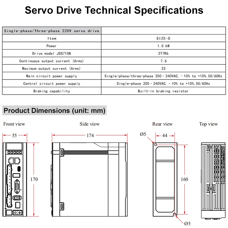 3상 220VAC 1KW 3000rpm AC 서보 모터 키트 브레이크 및 드라이브 케이블 키트가 포함된 3상 Ac 서보 모터