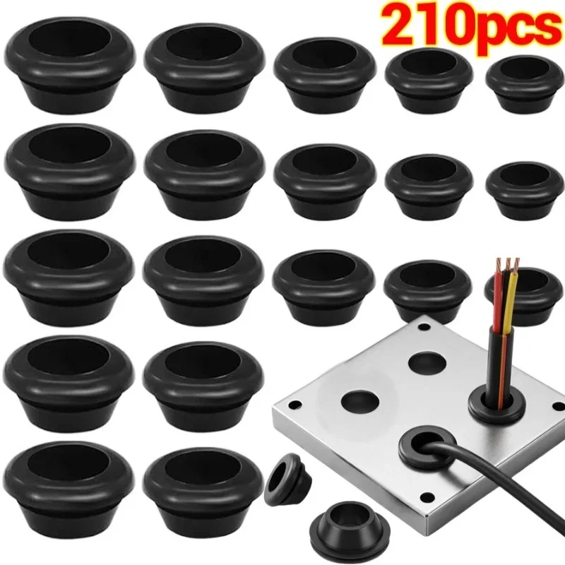 70/140/210PCS Rubber O-Ring Sealing Gasket Blanking Hole Grommet Assortment Set for Protects Wire Cable Household Hardware Tools
