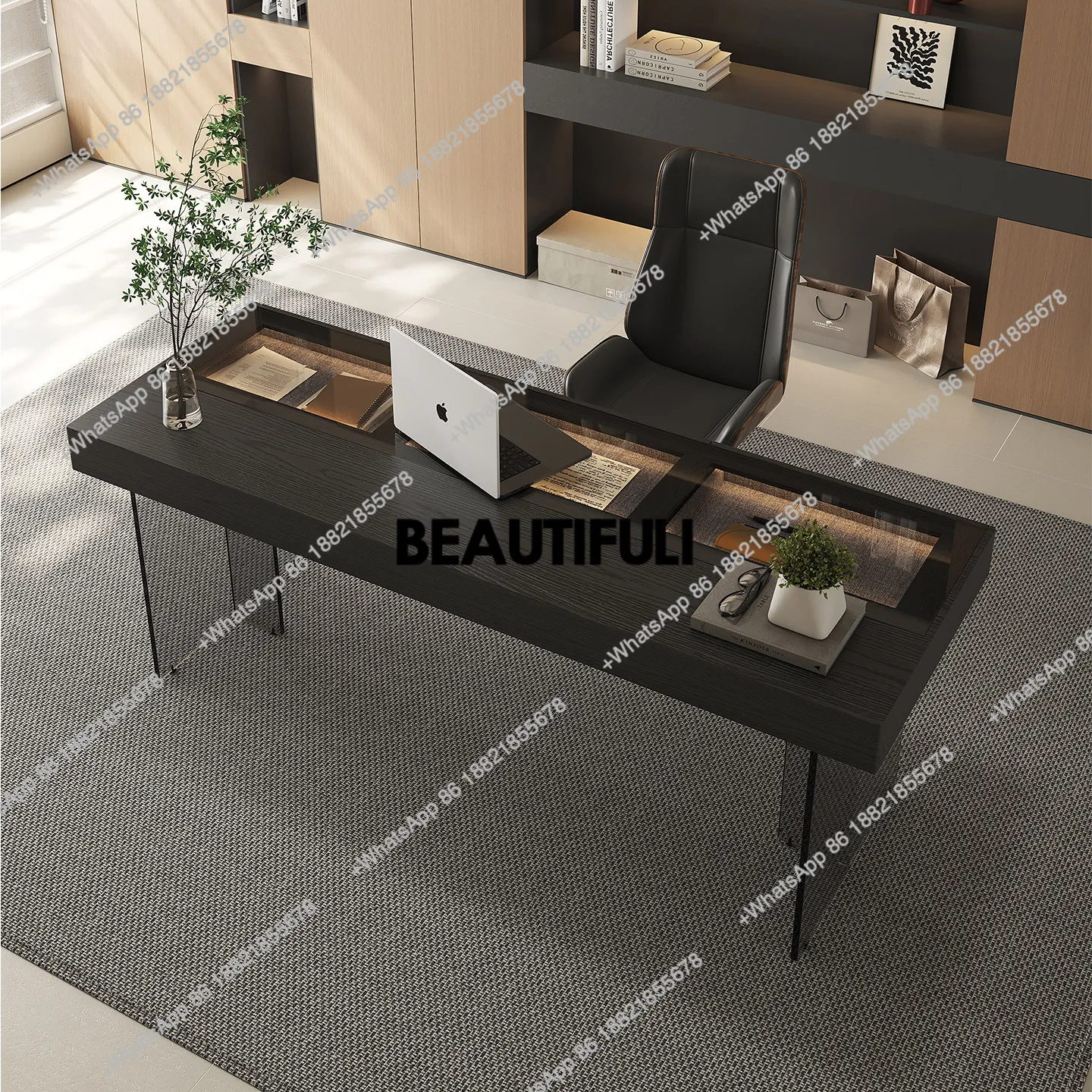 

Desk tempered glass household suspended computer desk living room solid wood desk