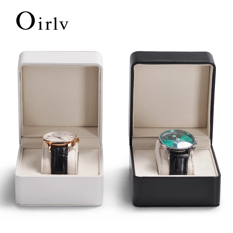 Oirlv Leather Watch Box: Premium Exterior with Suede Lining – Single-Slot Storage Case for Watches (Black/White Color Options)