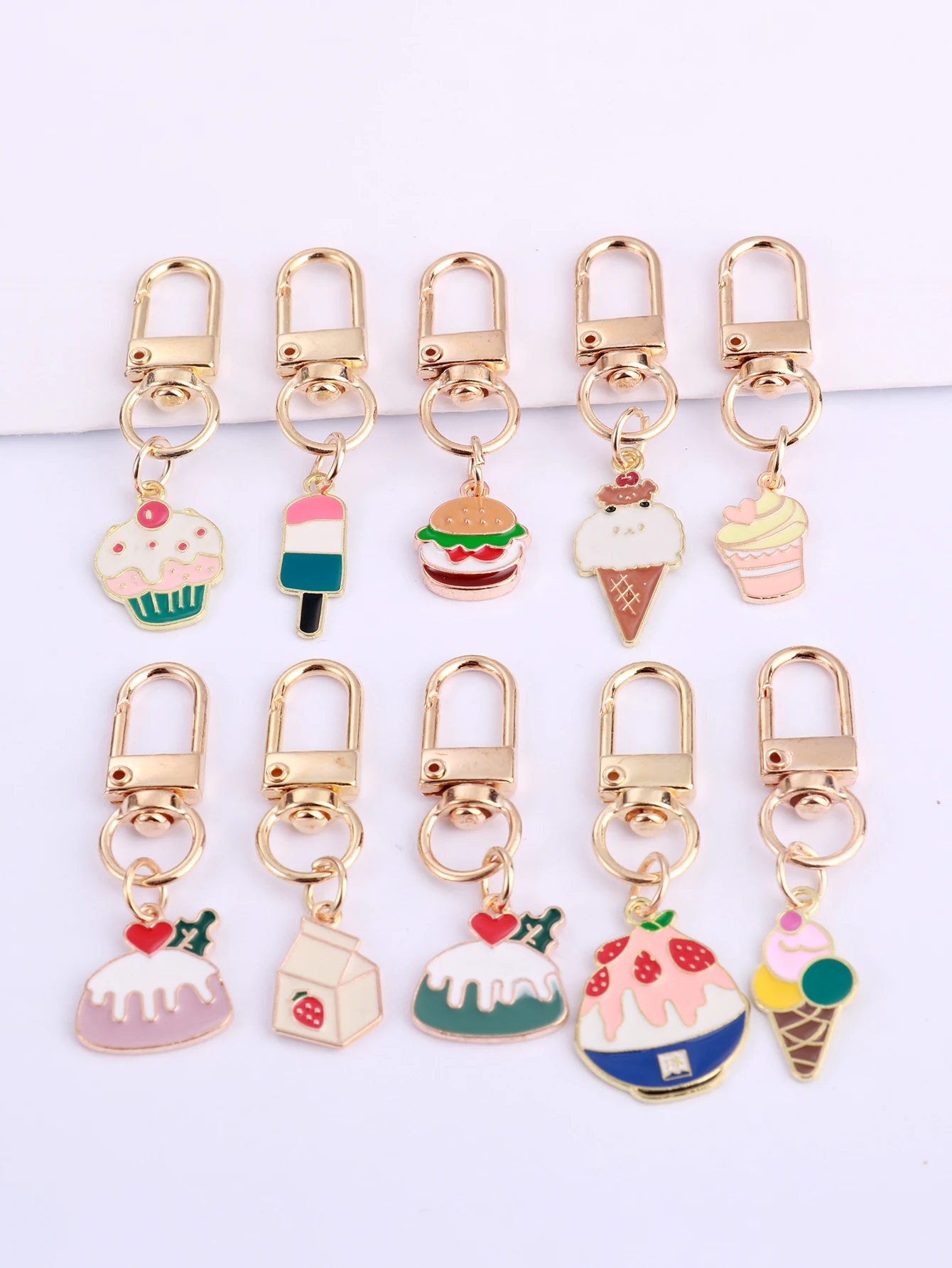 10Pcs Fashion Cartoon Alloy Ice Cream Keychain Cute Metal Key Ring Decoration purse Bag Backpack Accessories Birthday Party Gift