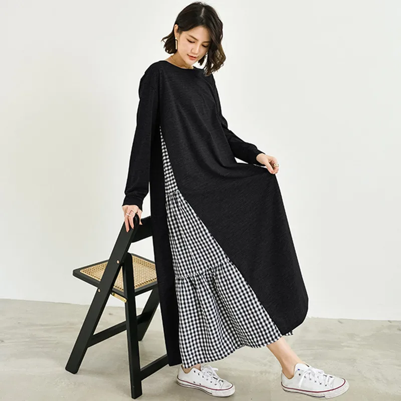 Fdfklak New Cotton Nightgowns Women Plaid Long Sleeve Spring Night Dress Loose Sleepwear Fashion Nightwear Vestido Feminino