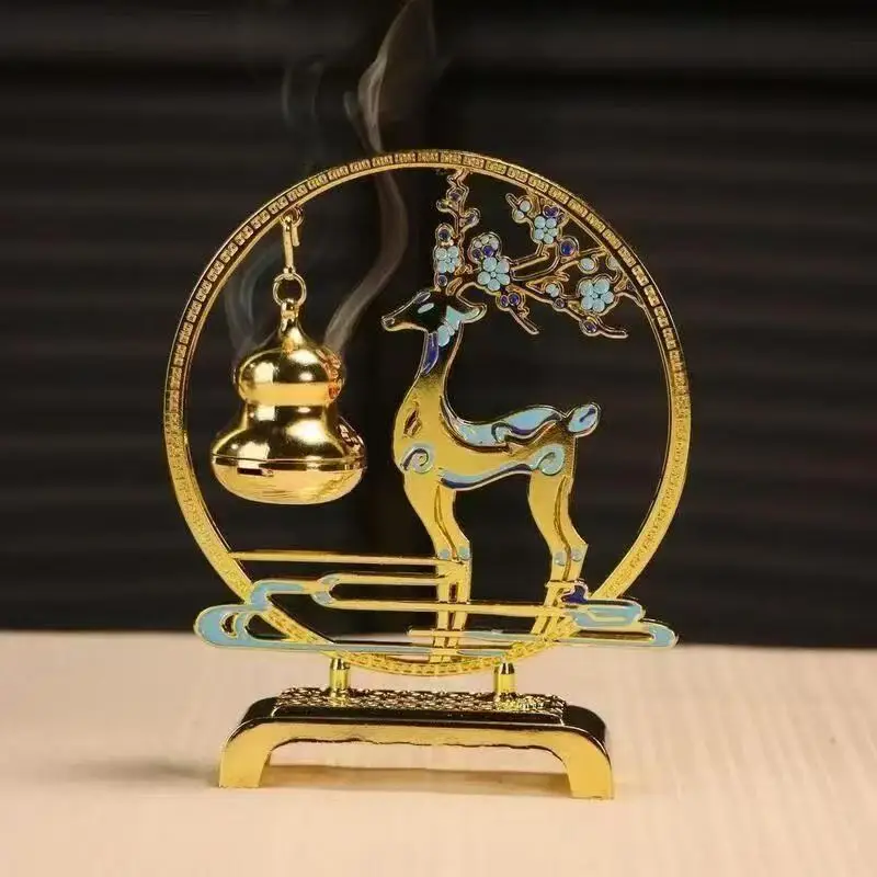 

Fairy Deer Gourd Hanging Incense Holder Metal Home Office Temple Ornaments Vintage Lucky Good Fortune Incense Stove Xmas Gifts