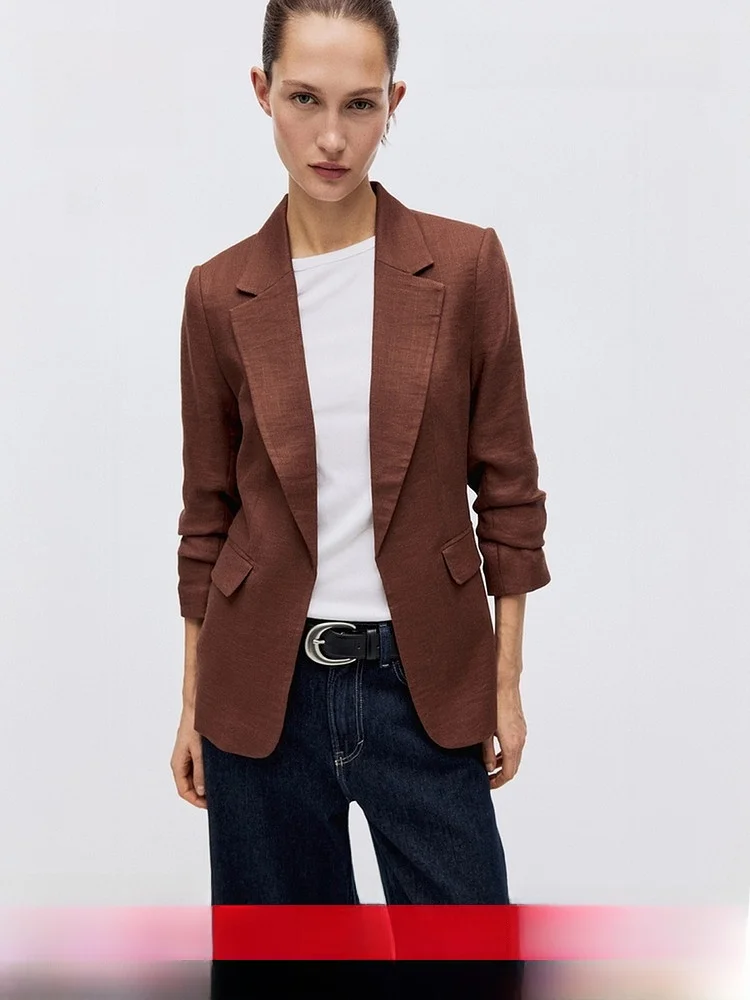 

Женский костюм H&M 2026: Новинка лета, интеллектуальный дизайн, элегантный пиджак с отворотами на рукавах, повседневный стиль, 100% материал.