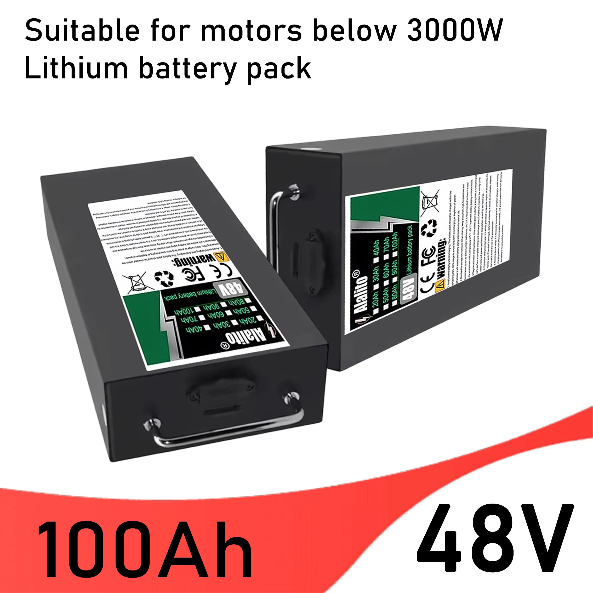 

18650 lithium-ion battery, 48V 20Ah-100Ah battery pack, suitable for 250-2000W, air freight