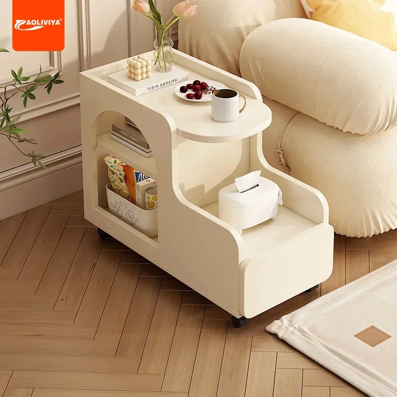 

Aoliviya Cream Style Sofa Side Table Side Cabinet Small Apartment Living Room Home Internet Celebrity Trolley Movable Creative S