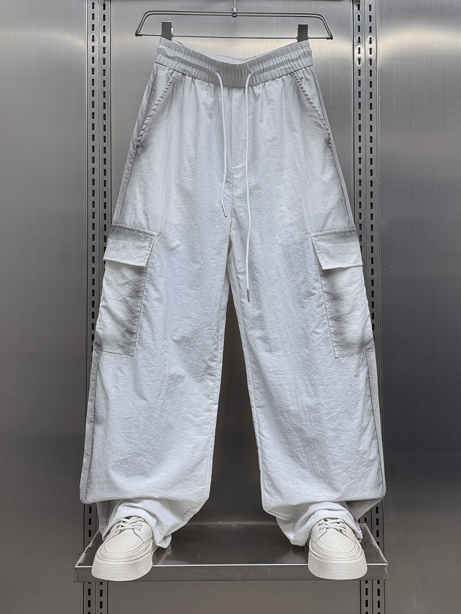 

Trendy Splice Straight Leg Sports Pants Men's Thin Qui Dry Breathable Casual Knife Long Pants Summer New Arrival Casual Pants