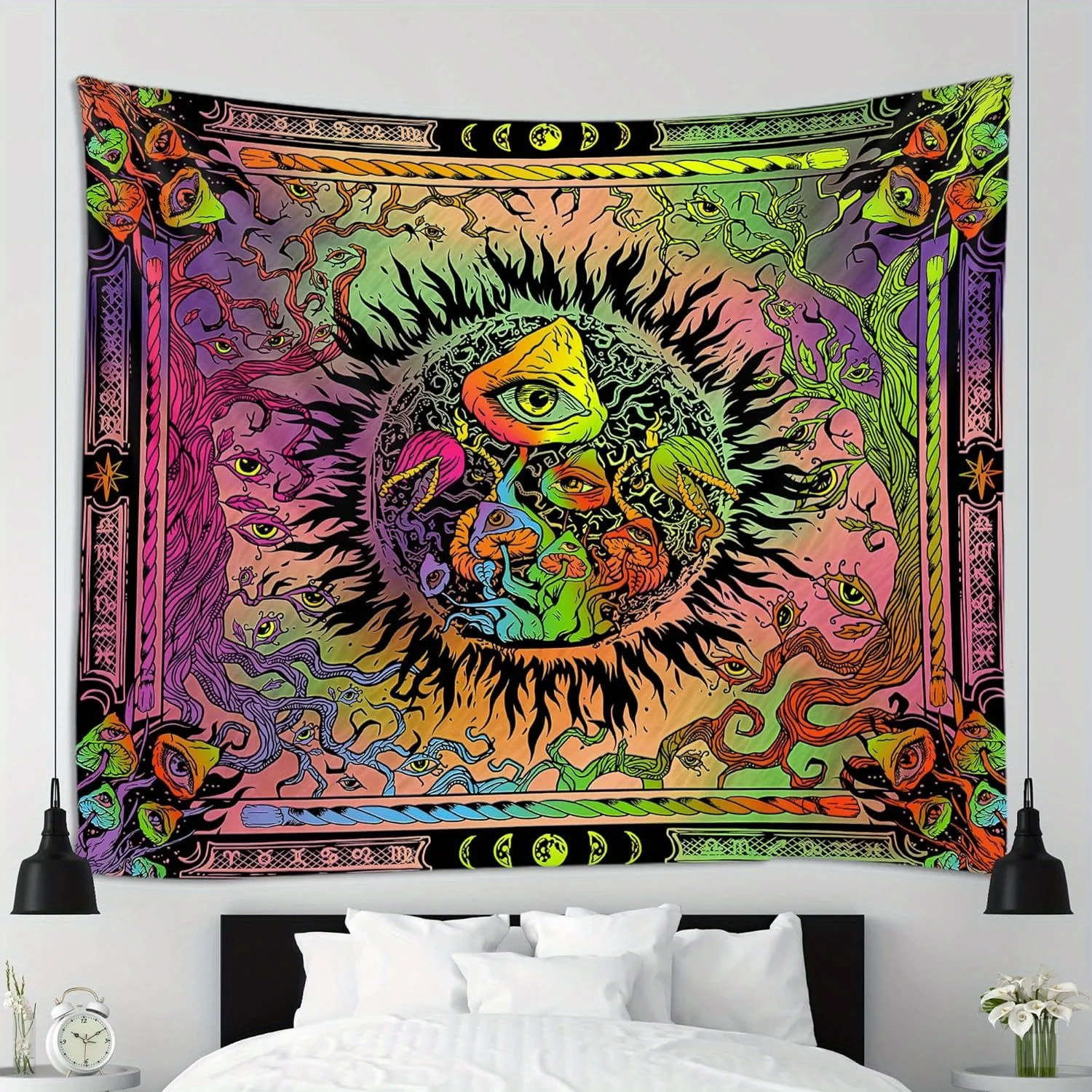 VIKAMA Colorful Psychedelic Eye & Mushroom Design Tapestry, Wall Hanging Art For Home Decor, Bedroom And Living Room, Party Dorm
