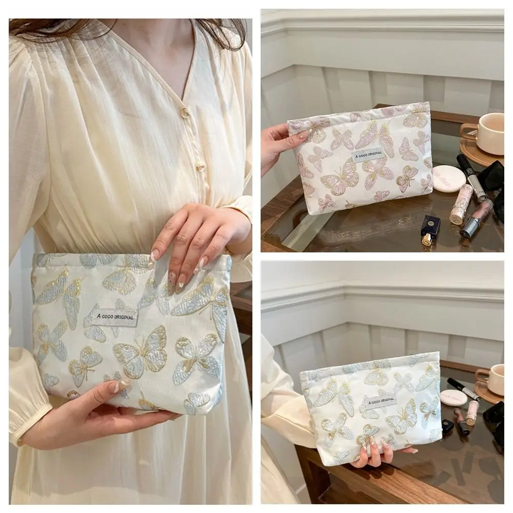 New Canvas Makeup Bag Blue Pink Toiletry Bag Butterfly Square Bag Women's