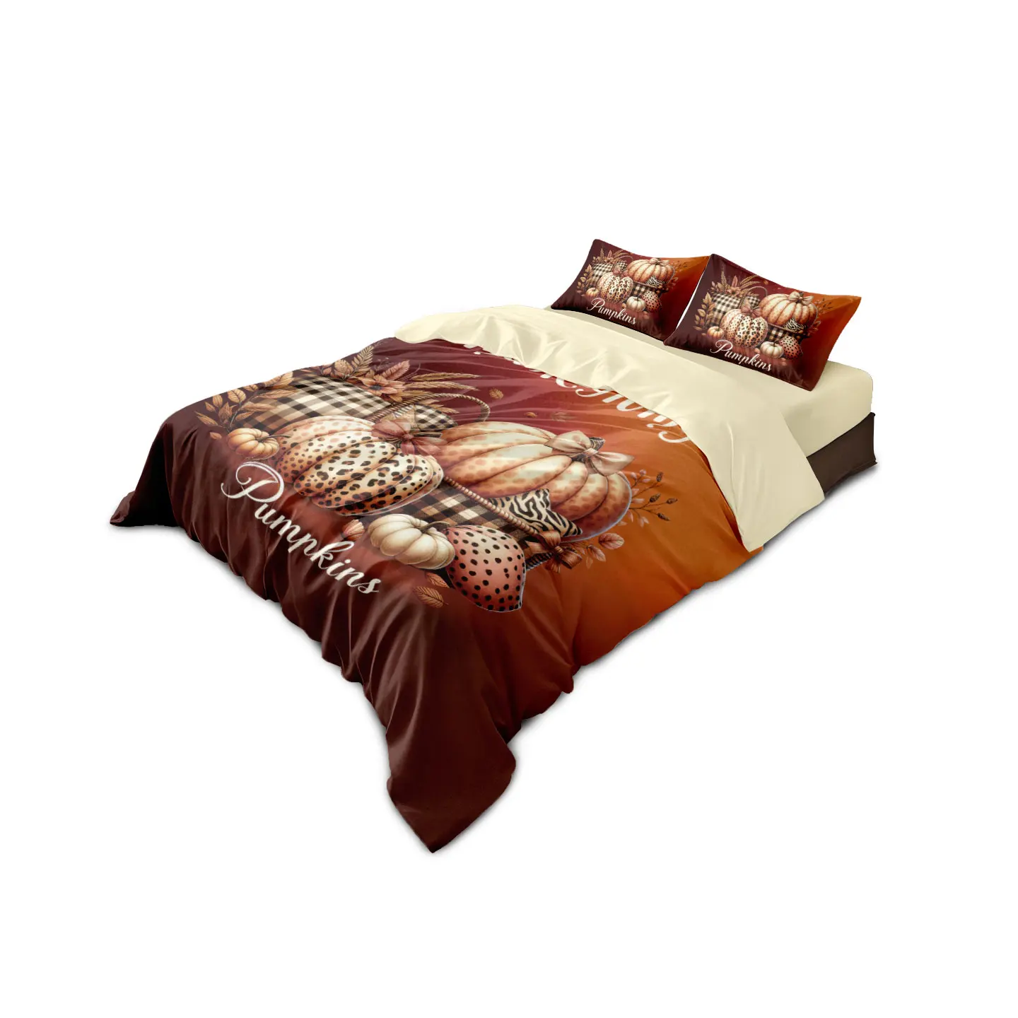 

3pcs Autumn Harvest Pumpkin Thanksgiving Printed Chipless Bedding Set, Multi Size Bedding Decoration for Bedroom and Dormitory,
