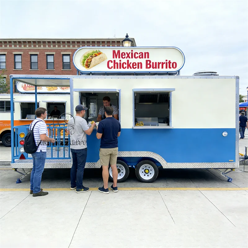 United State Food Truck with Full Kitchen Concession Bbq Food Trailer with Porch Fully Equipped Custom Food Truck