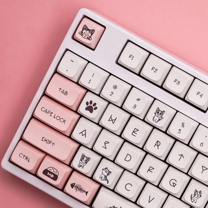 140 Key Cat Cute XDA Keycaps Adaptable 68/84/87/96/98/104/108 Teclado Mecânico Keycaps Personalizada Kawaii Custom Keycap Set