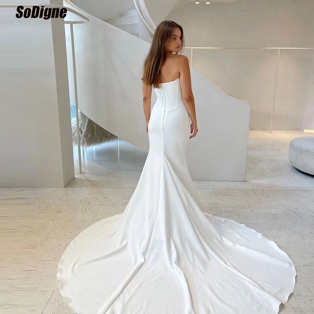 

﻿ SoDigne Mermaid Simple Satin Wedding Dresses Strapless Sleeveless Bridal Dress Long Bride Gown vestidos de novia Customized