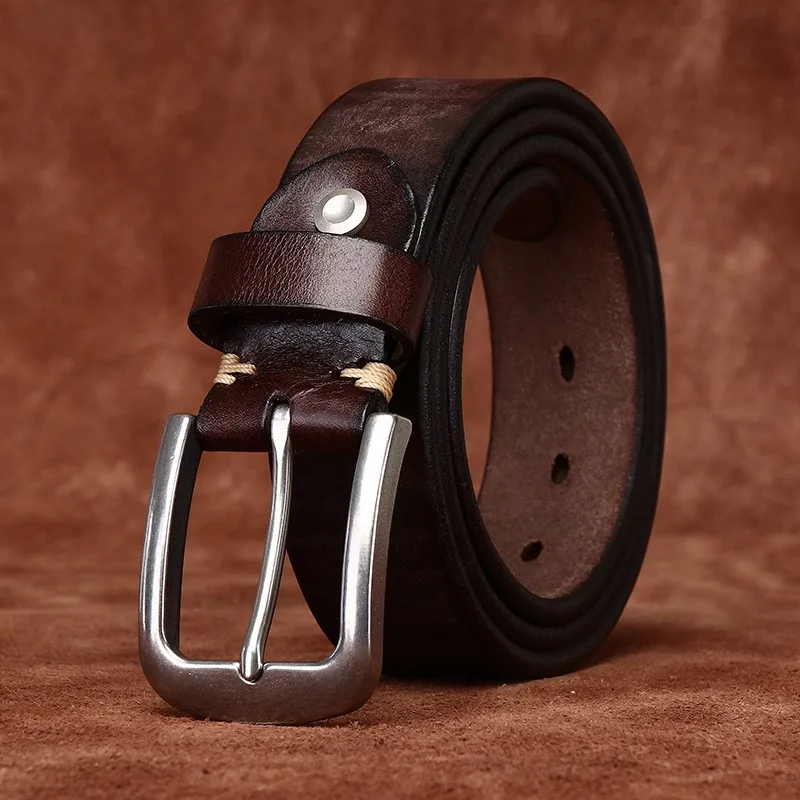 Men's thickened top-layer leather belt with stainless washable simple and casual waist