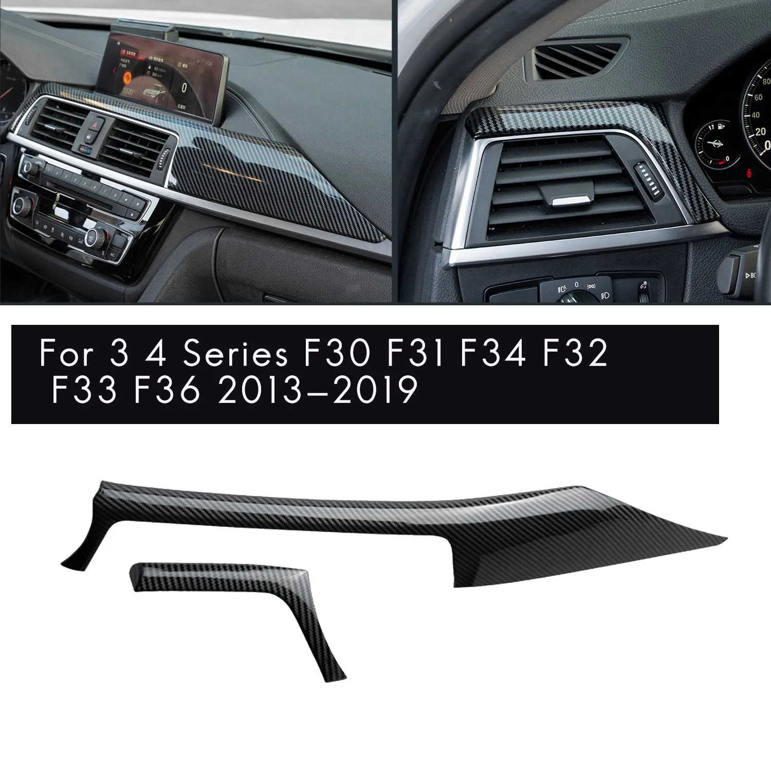 Strip dasbor Pusat serat karbon, Trim penutup Outlet ventilasi udara kiri untuk-BMW 3 4 seri F30 F31 F32 F34 2013-2019