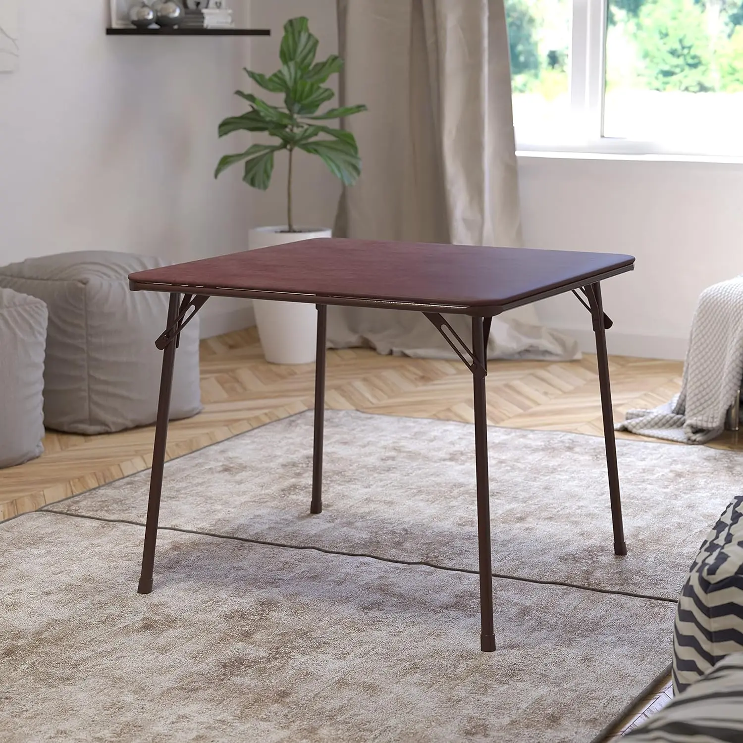 Comfort corner Folding Card Table - Brown Foldable Card Table Square - Portable Table with Collapsible Legs