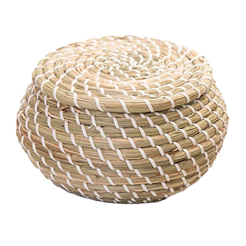 

Straw Storage Basket Home Bin with Lid Baskets Handmade Sundries Large Container Makeup Organizer Woven