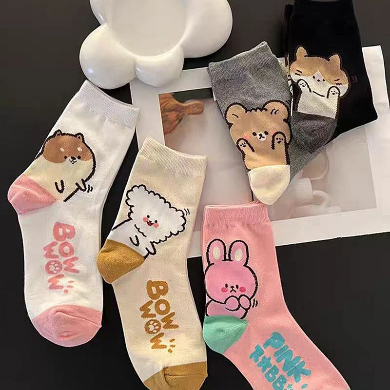 Cute Cartoon Animals Prints Soft Cotton Socks Fashion Four Seasons Warm Breathable Sweat-wicking Middle Tube Socks Girly Gifts