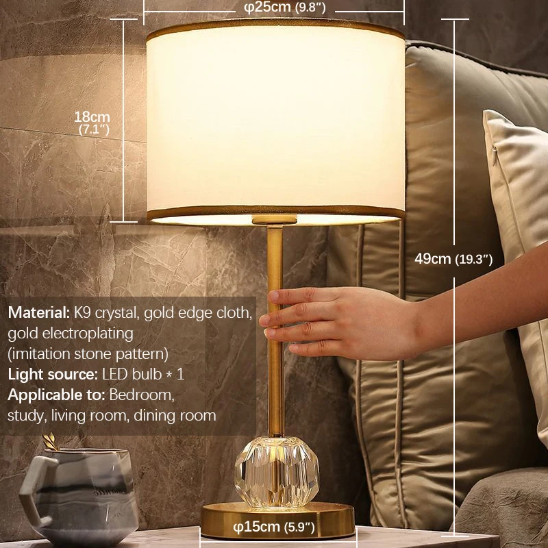 AFRA Modern Crystal Table Lamps LED Touch Dimming Creative Fashion Bedside Desk Lights for Home Living Room Bedroom