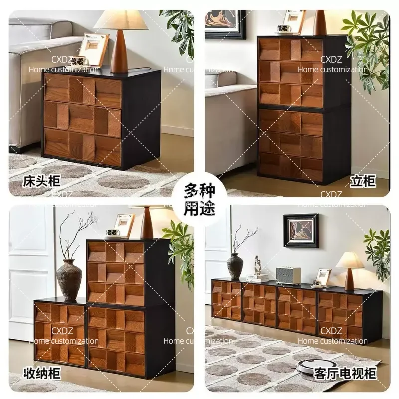 Medieval solid wood listening cabinet Free combination cabinet Living room sofa side several household floor storage bucket