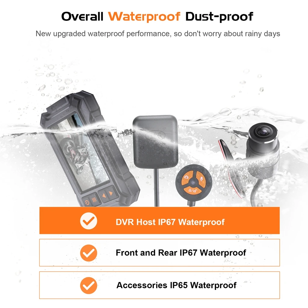 A12 Dual 1080P Full HD Motorcycle Dashcam 3 Inch Waterproof IP67 Camera WiFi Motorcycle DVR Dash Cam Black GPS Box