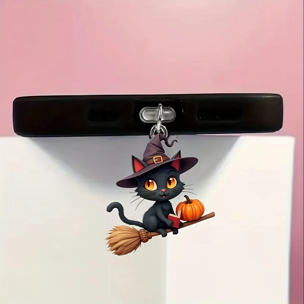 Cartoon 2D New Acrylic Broom Wizard Cat Suitable for iPhone Type-C Android Connector Hand