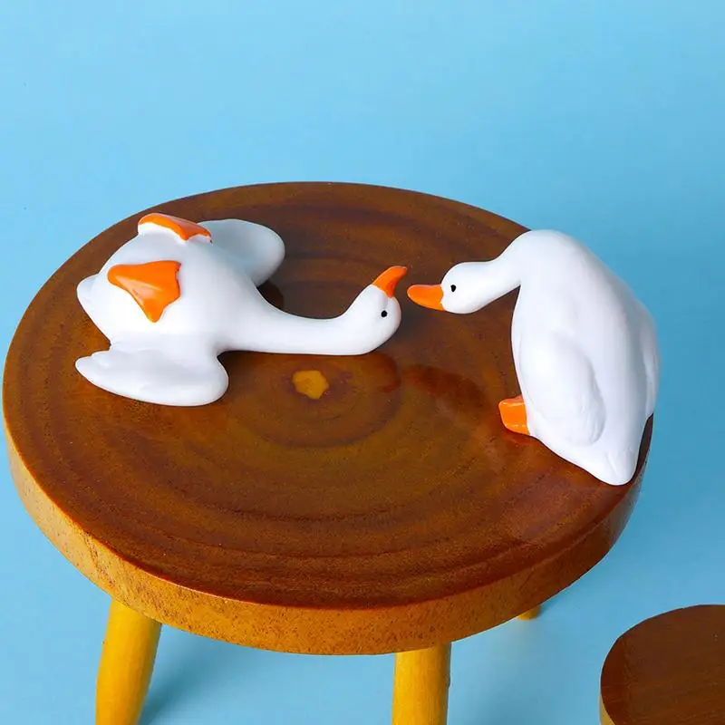 6Pcs Mini Resin White Goose Figurines Cute Cartoon Design And Vivid Colors For Desktop Decor Bonsai Micro Landscape DIY Craft