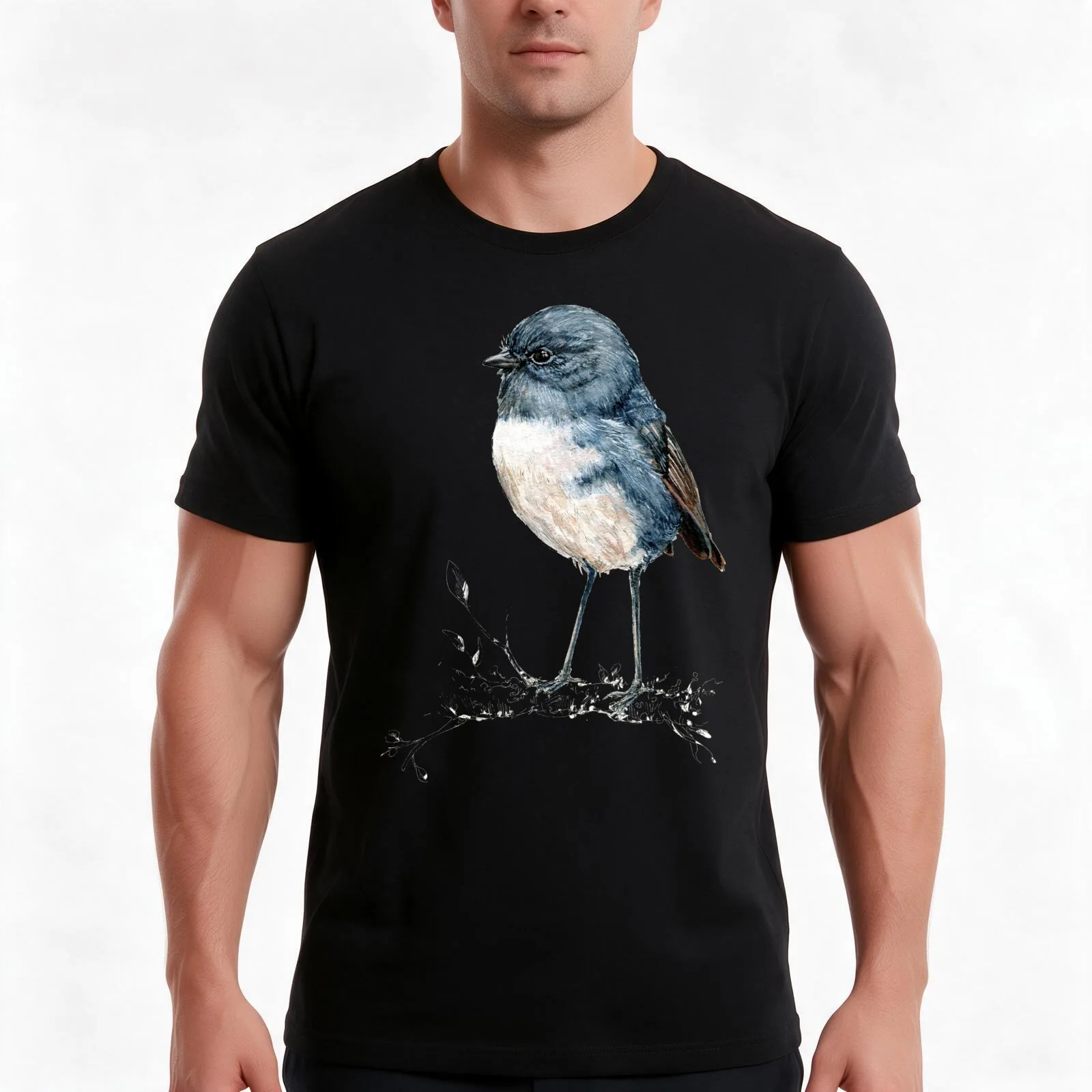 Mr Toutouwai , New Zealand native Robin bird T-Shirt, Summer Casual Cotton Tee, Oversized Streetwear Tops, Vintage Graphic Print