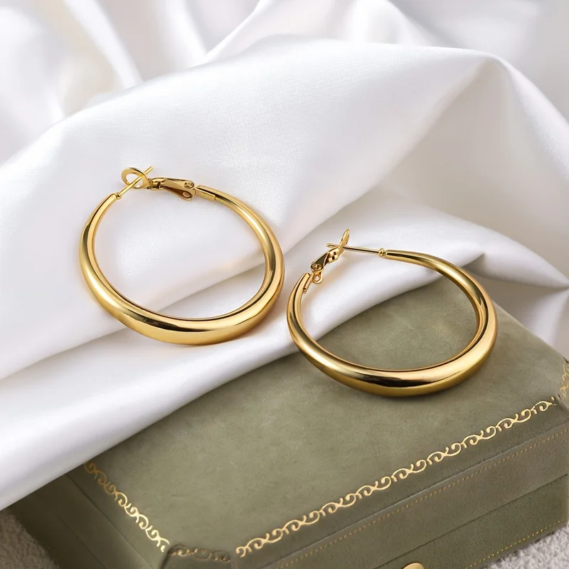 EVISPOL Elegant Golden Hoop Earrings for Women Thick Design Lightweight & Comfortable Perfect for Daily Wear or Parties Jewelry