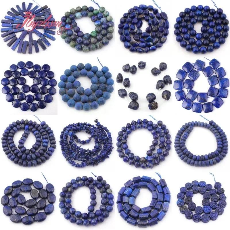 Natural Stone Beads Lapis Lazuli Round Coin Square Rondelle Loose For DIY Necklace Bracelet Jewelry Making 15