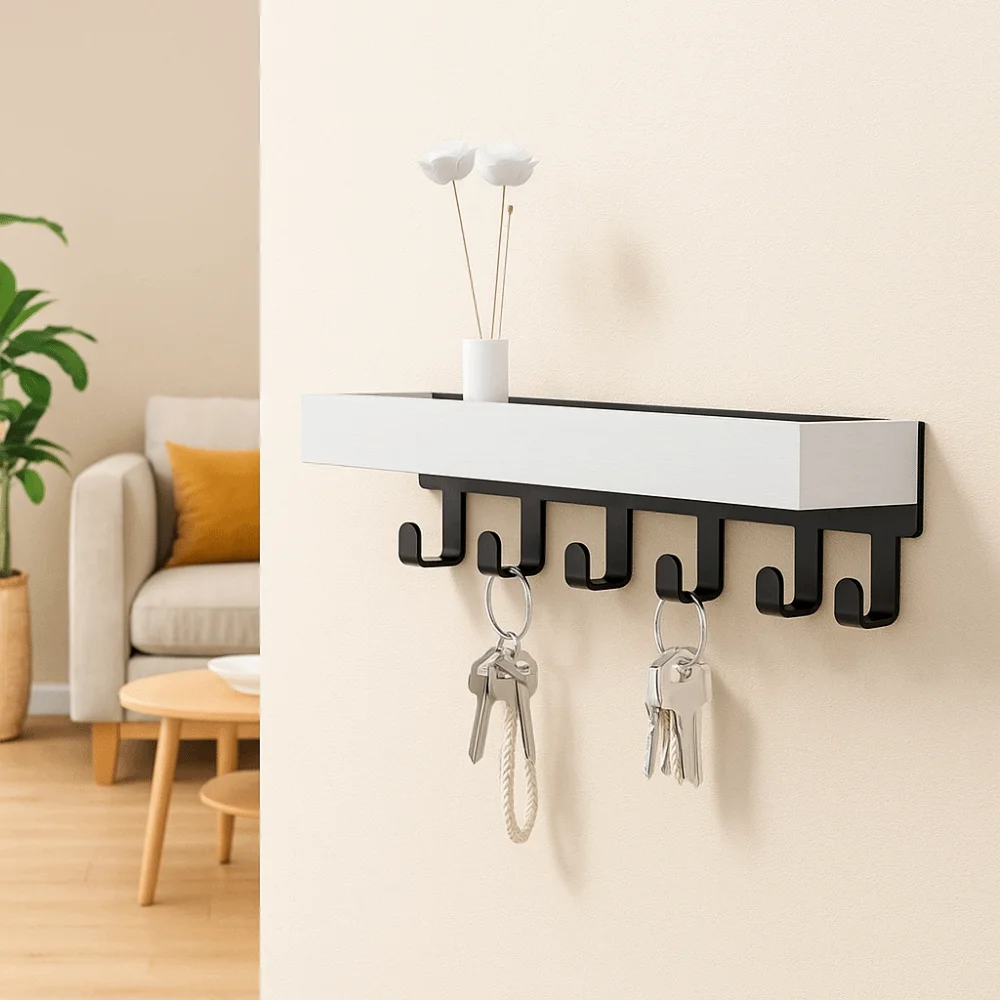 

Display Rack Multifunctional Wooden Key Holder Household Durable Key Rack Organizer with 6 Hooks Storage Rack for Entryway Decor