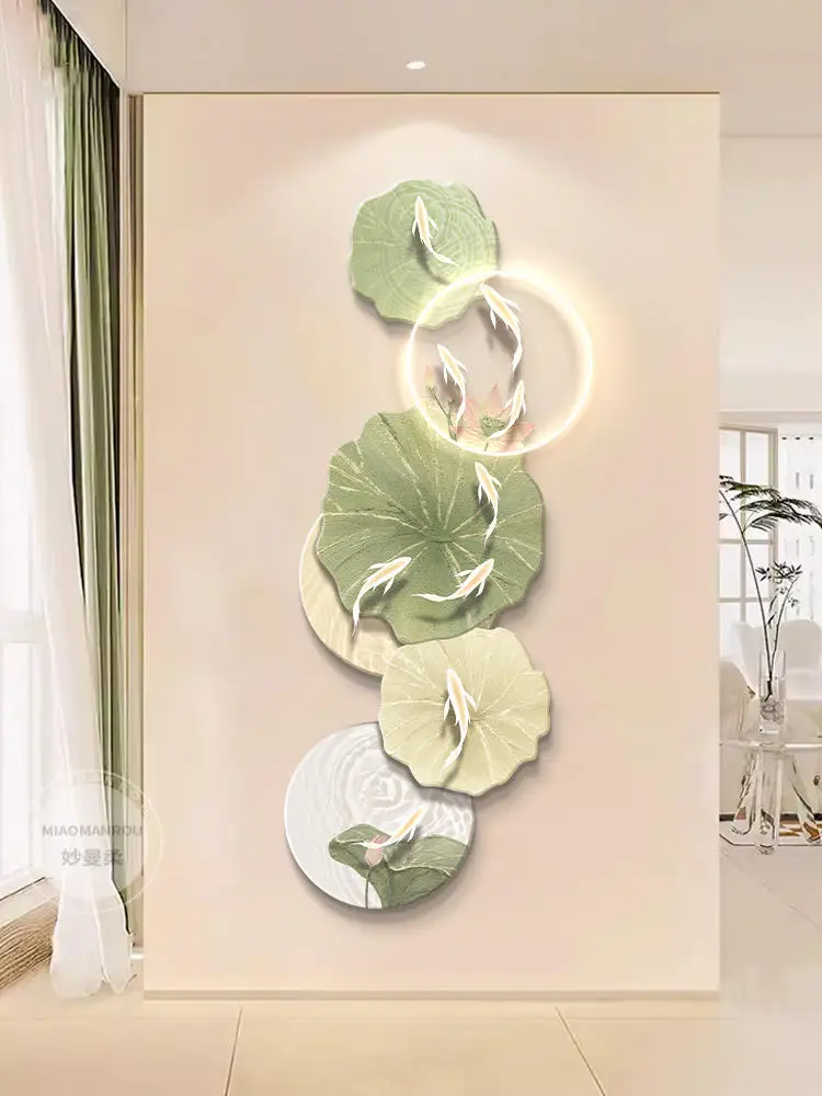 Nine Fish Painting Decoration Corridor Corridor Cream Wind Belt LED Light Mural Simple and Fresh Hanging Painting byMural Lamp S