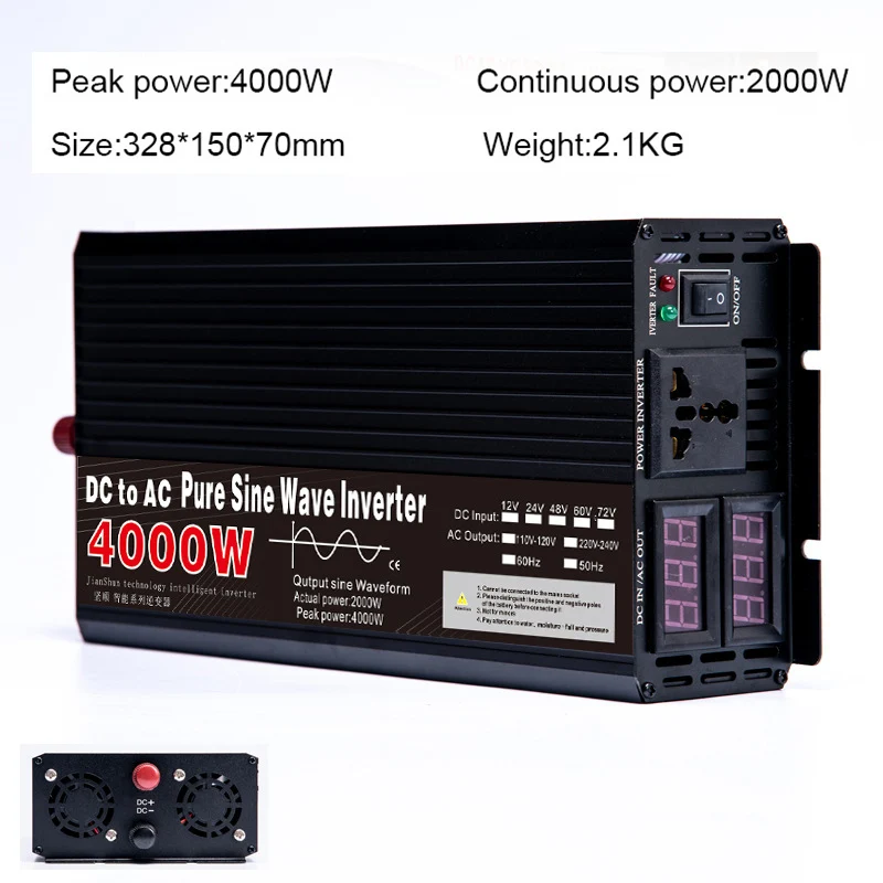 Pure Sine Wave Inverter 5000W 4000W 3000W 2000W 12v/24v 110v/220v DC To AC 50/60HZ Power Converter Portable Power Inverter LCD