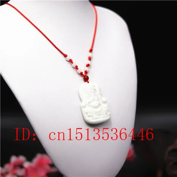 Natural jade branco esculpido guan gong pingente chinês colar charme jóias moda amuleto sorte presentes para o homem mulher