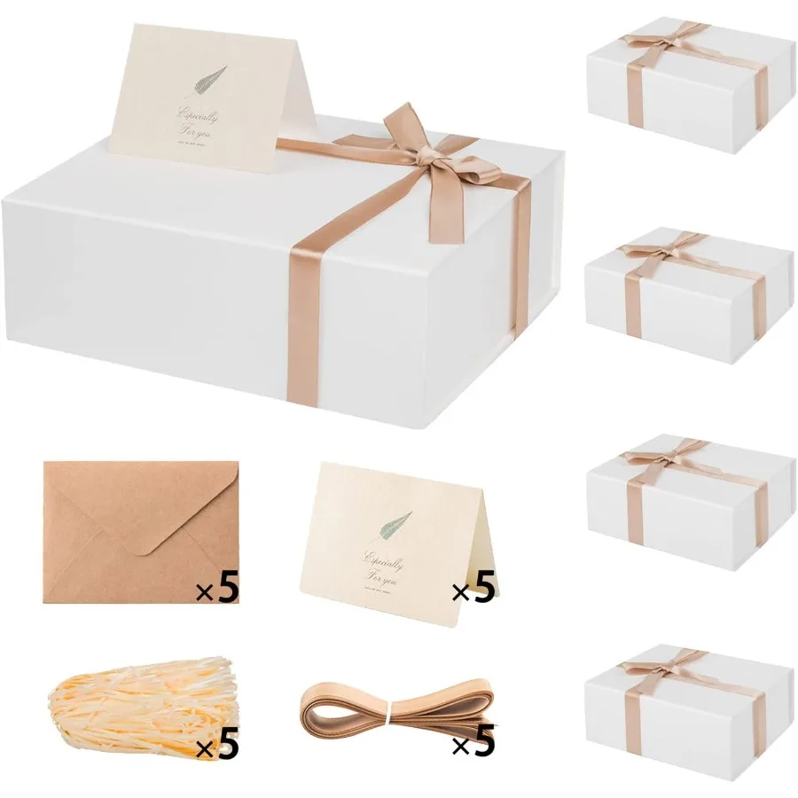 

Cristmas Gift oxes wit Lids for Prents 5 Pack Wite Gift oxes 13.85 x 8.35 x 4.45 inc Lar Gift ox Contains CardSticker Rion Sred