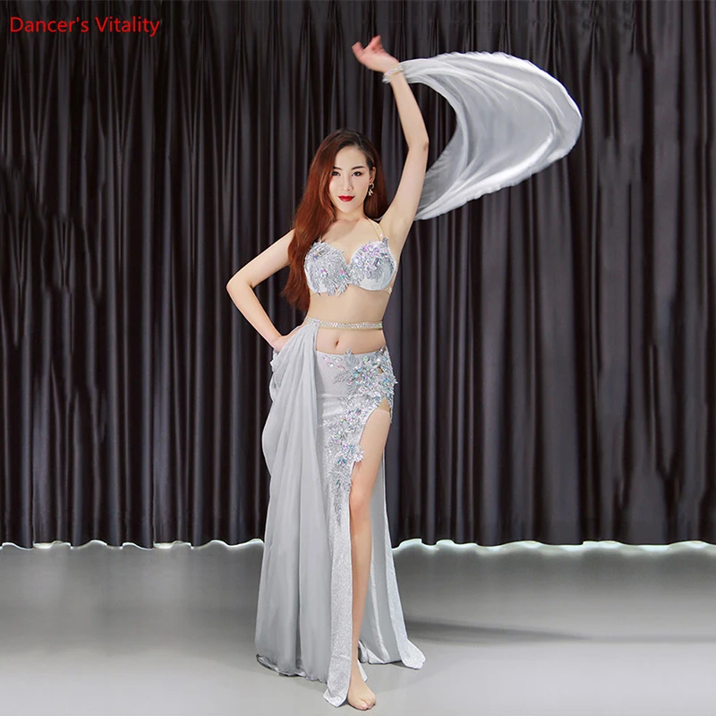 New stage Luxury women Girls Belly Dance Costumes Bra+Long Skirt+belt 3pcs Belly Dance Suit Women Ballroom Dance Set