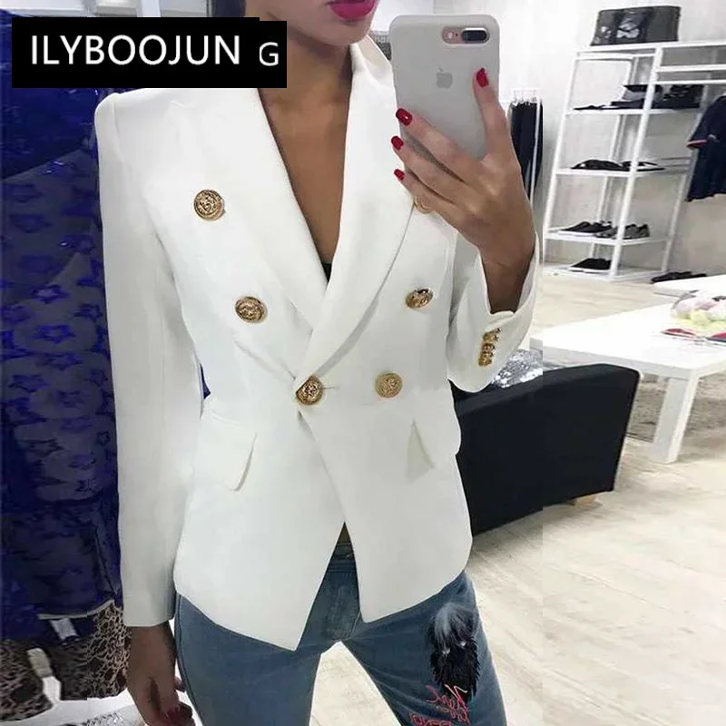 Green Blue Yellow Black White Blazer Women Office Formal Double Breasted Buttons Blazer Women Blazers High Quality Drop Ship