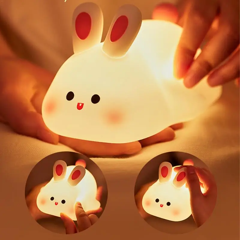 Silicone Night Lamp Rabbit Led Night Light Sensory Bedroom Bedside Light 3 Modes Silicone Rechargeable Rabbit Design For