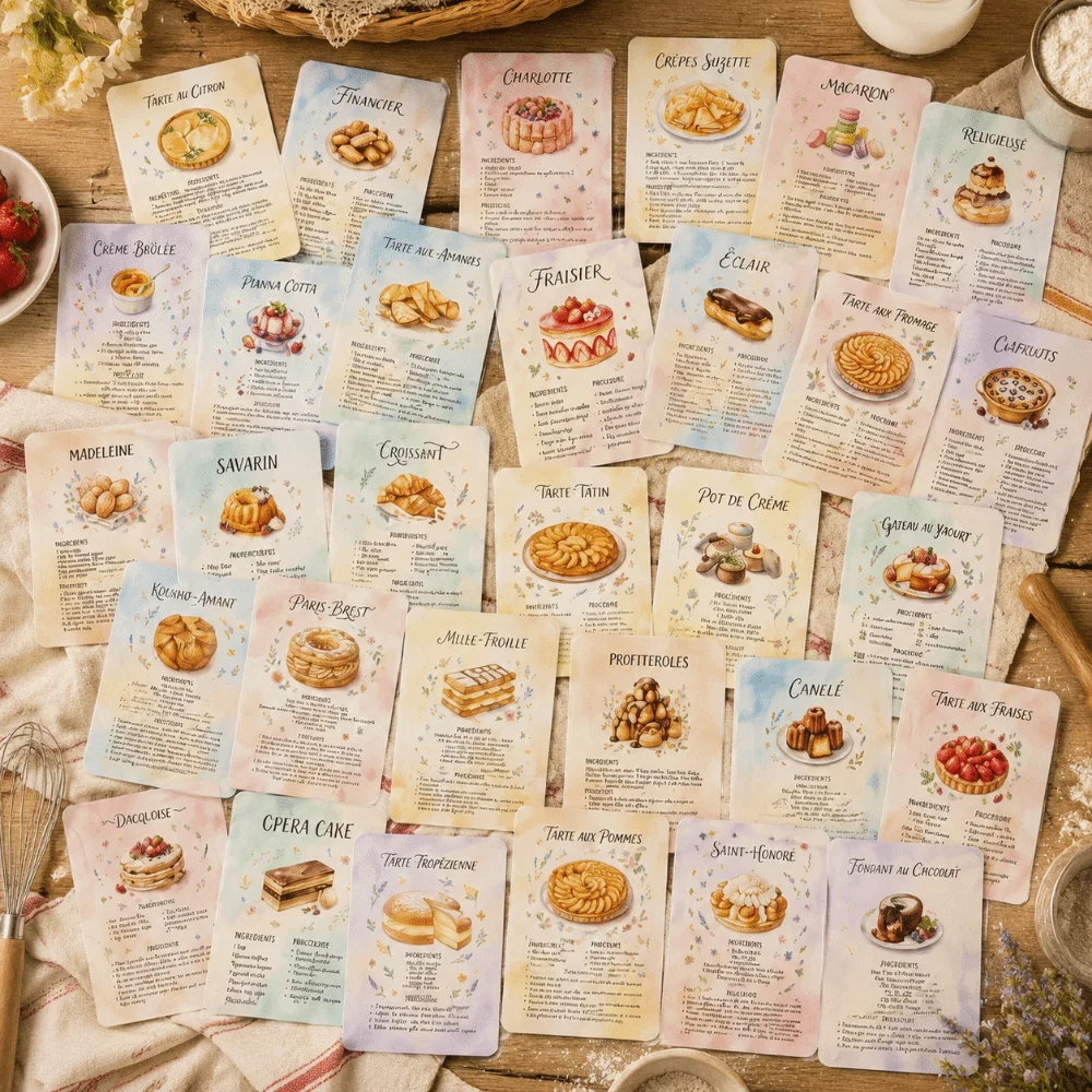 Vintage Dessert Baking Recipe Cards Retro Ingredient Lists Sweet Dessert Recipe Postcards Portable Pocket-Sized Message Cards