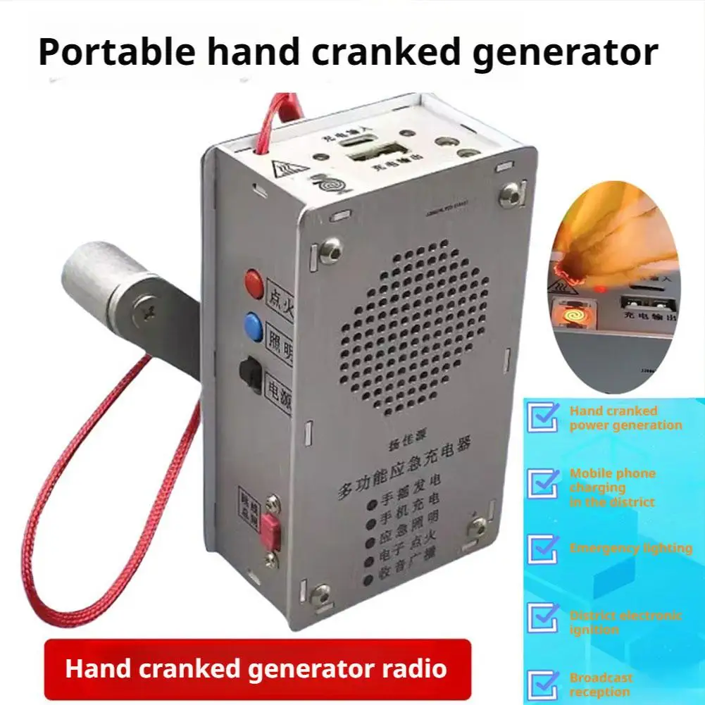 Equipo de Emergencia, Cargador Portátil de Emergencia, Generador de Manivela, Radio, Carga USB, Iluminación, Encendedor Electrónico, Linterna