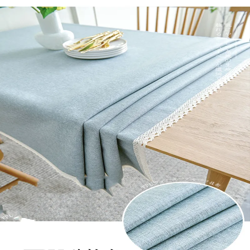 Table cloth waterproof, oil proof, and wash free solid color imitation cotton linen rectangular dining table cloth art New 2024