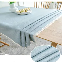 Table cloth waterproof, oil proof, and wash free solid color imitation cotton linen rectangular dining table cloth art New 2024