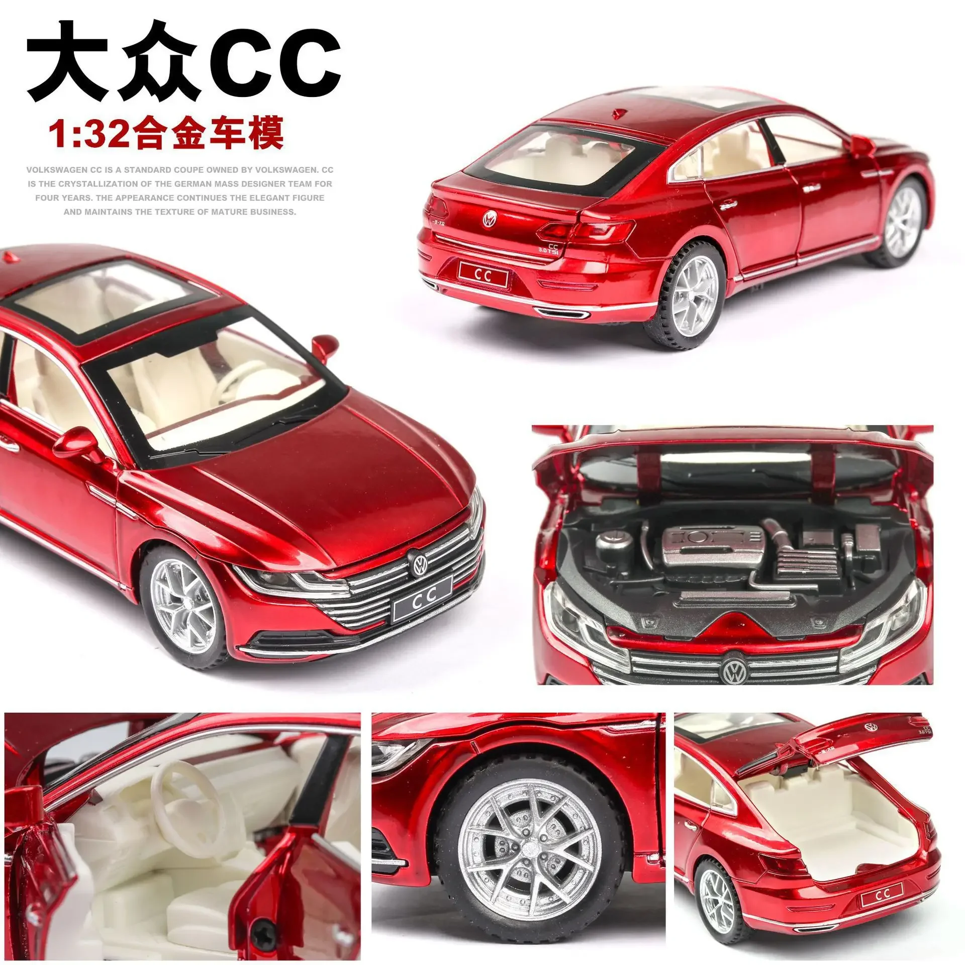 1:32 Volkswagen CC Alloy Toy Car Metal Die-casting Model Sound And Light Pull Back Toy Car Kids Gift Toys For Boys