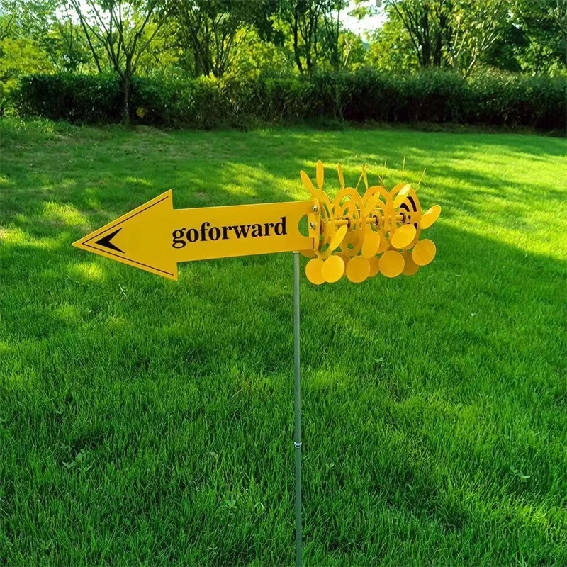 

Outdoor Metal Wind Spinner Yellow Arrow Windmill Yard Decoration Garden Directional Vane Sculpture For Patio Lawn Landscape