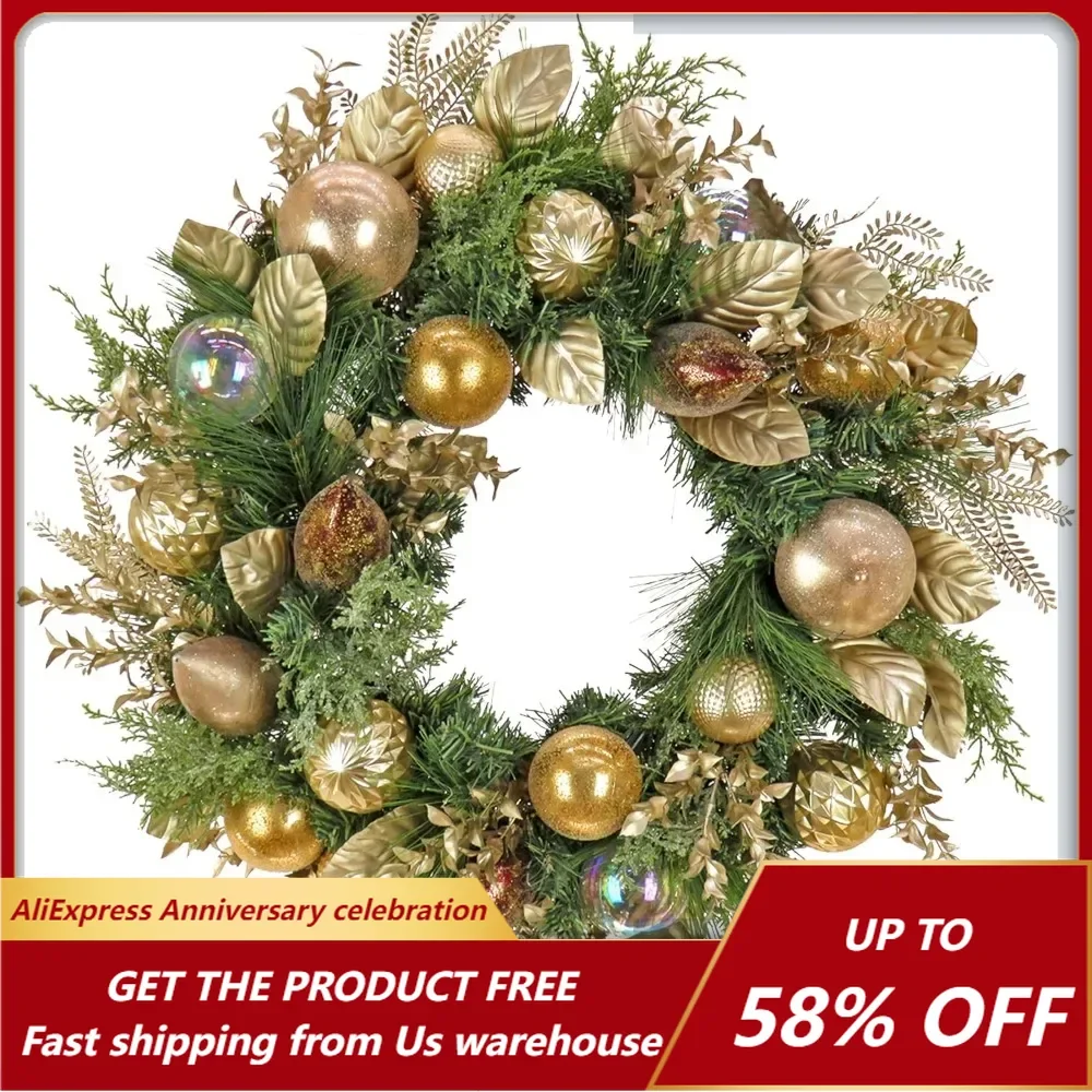 Christmas Artificial Christmas Wreath, Mixed with Branch Tips and Fern Front, Woven Branch Ring Base, 28 Inch Wreath Decoration